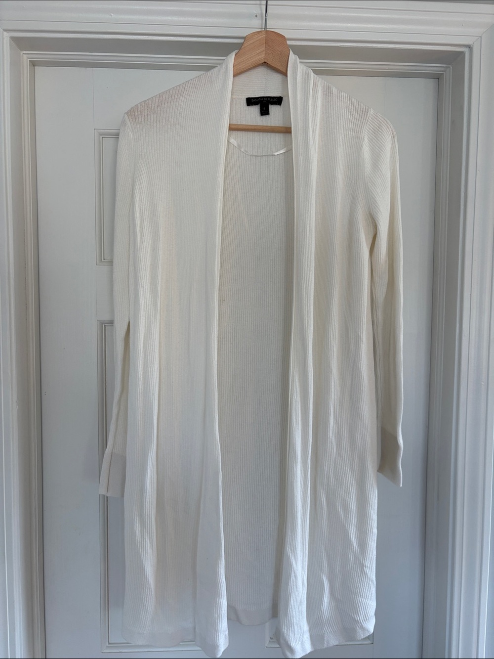 Banana Republic White Open-Front Ribbed Cardigan